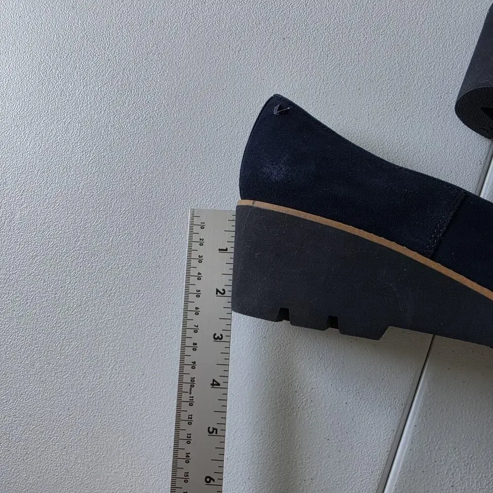 Vionic Willa Wedge Shoes Womens Size 10 Blue Suede Slip On Lug Sole Comfort